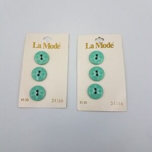 VTG La Mode #34166 Round Buttons Green  2 Cards  3 Buttons Retro Look‎ 16mm